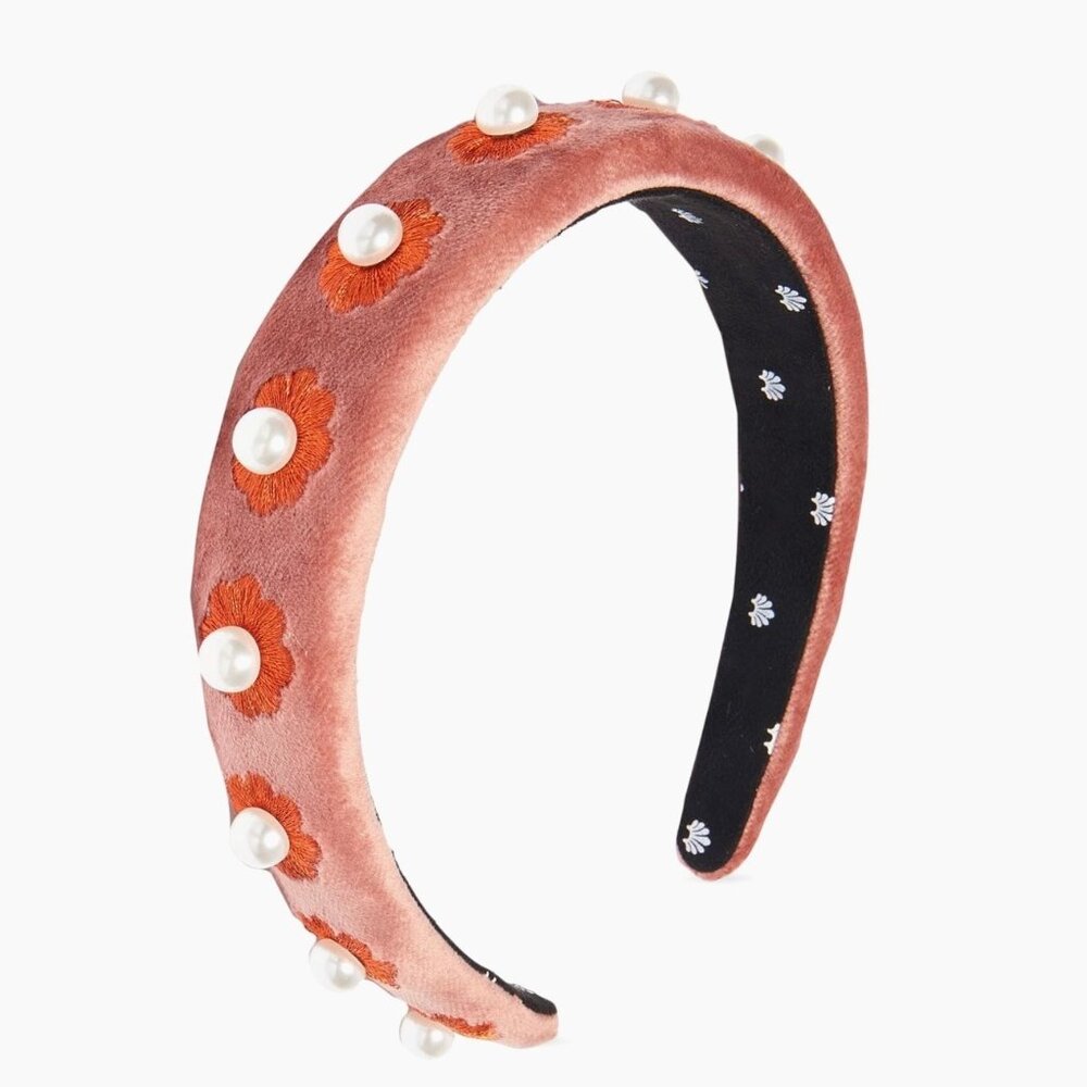 Lele Sadoughi - Alice Floral Embellished Velvet Headband - Color - Rose - NWT